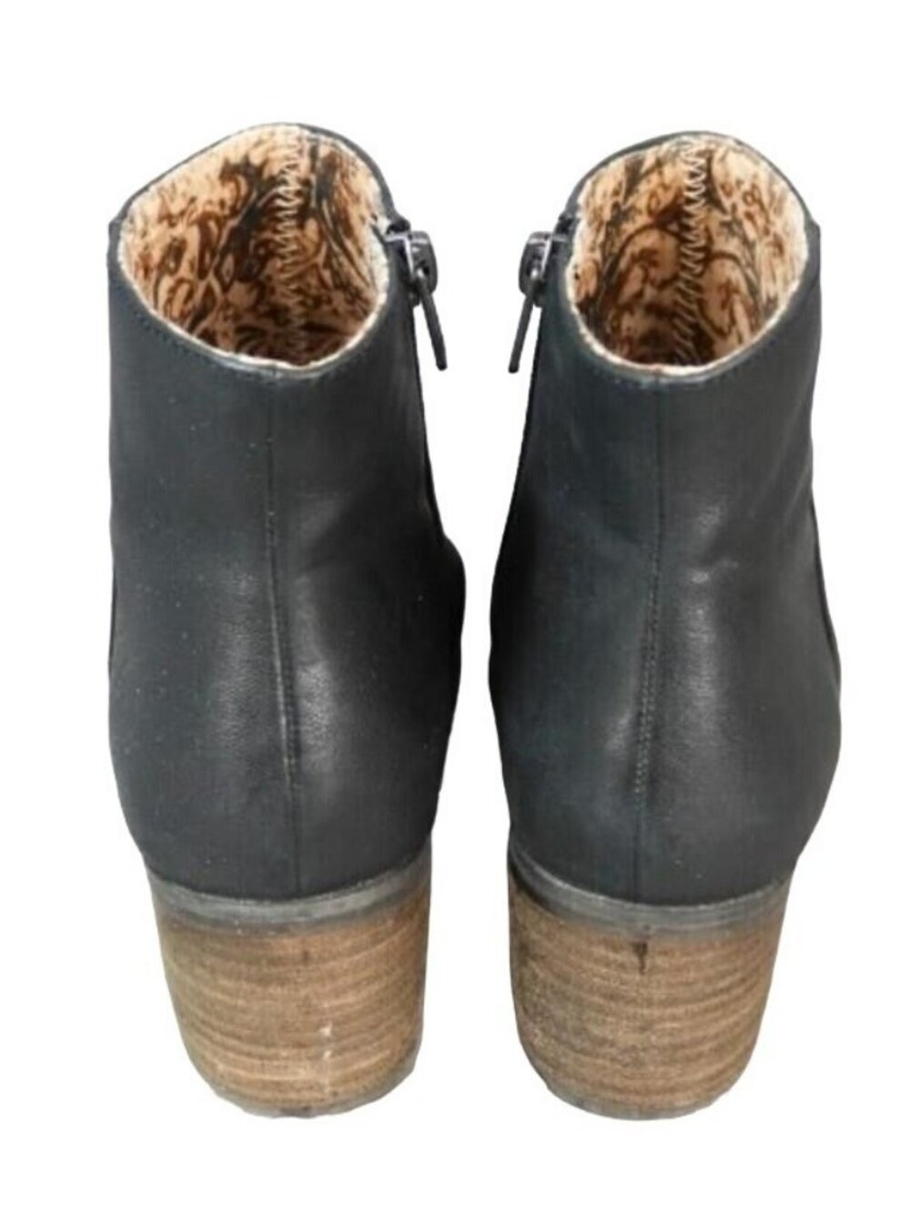 Lucky Brand Black Leather Almond Toe Stacked Heel Ankle Booties size 6.5 - Picture 4 of 7